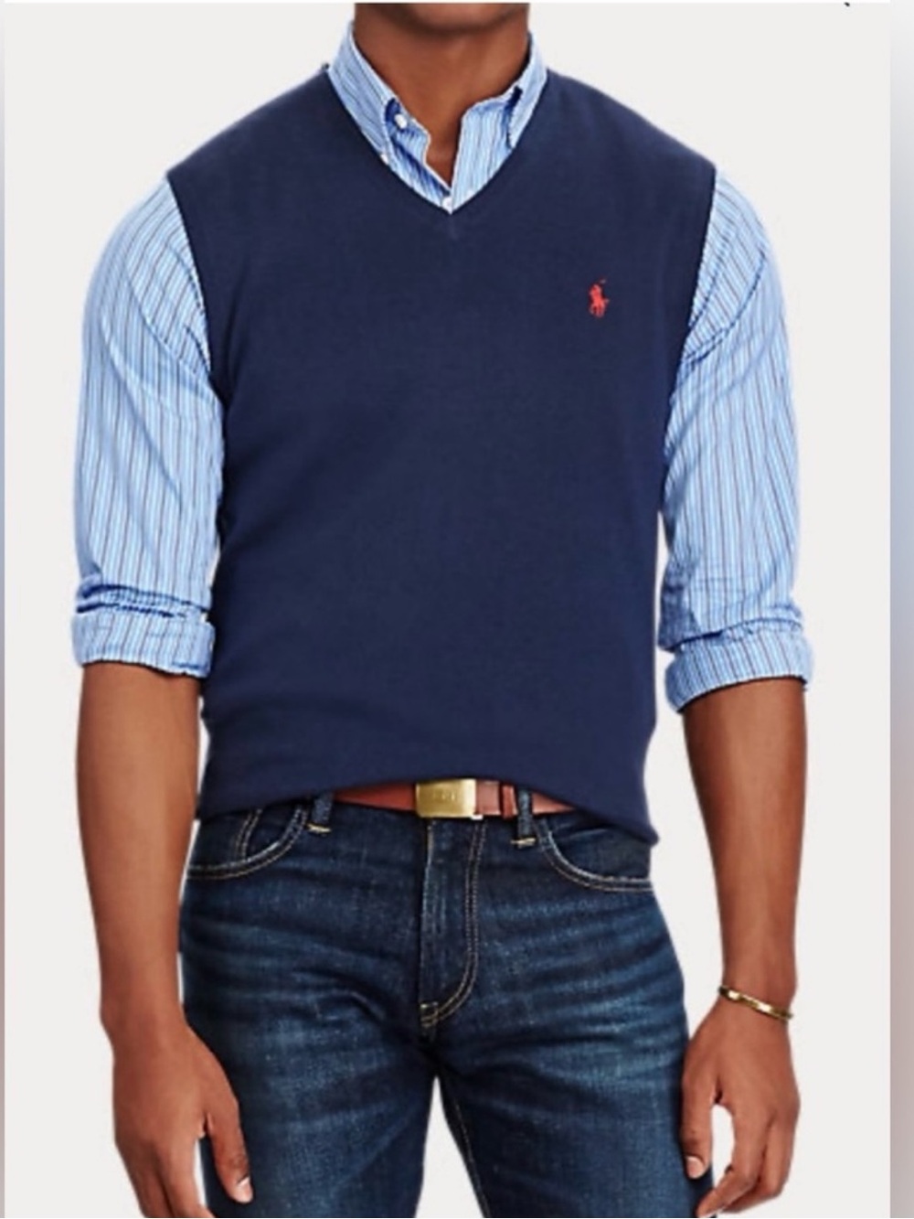 POLO Ralph Lauren Navy V-Neck Cotton Sweater Vest Size M EUC